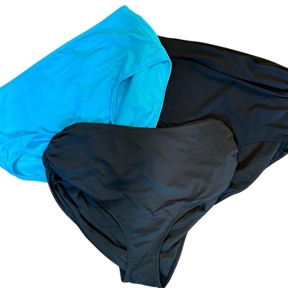 Ann Cole Lands End Profile‎ Womens Set of 3 Bikini Bottom Black Blue Size 20W - Picture 1 of 8
